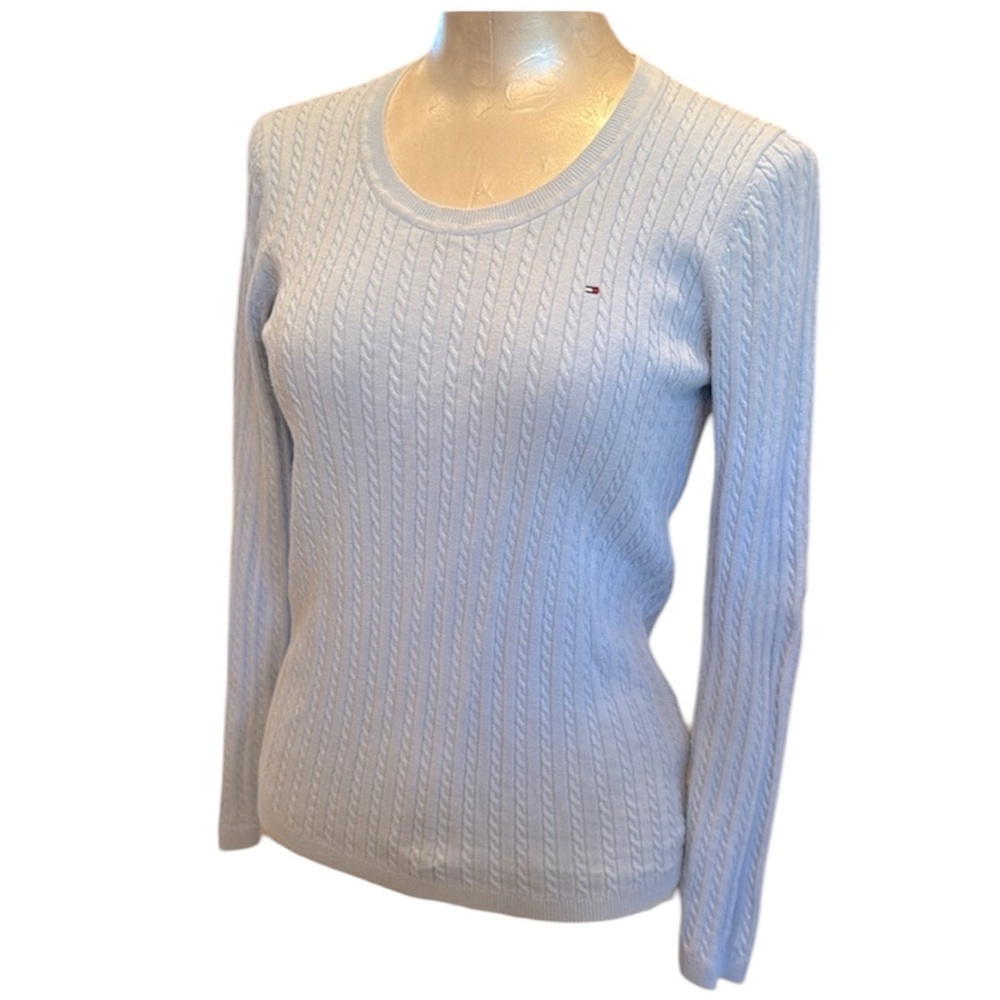 Tommy Hilfiger Women’s Lightweight Cable Knit Sweater Long Sleeve Baby Blue M